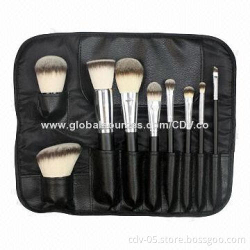 9-piece gift makeup brush set, made of tricolor synthetic hair with wooden handle